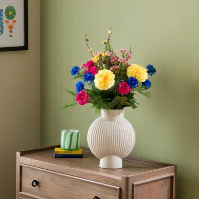 Dunelm Artificial Annabelle Bright Dahlia, Rose & Cornflower Bouquet
