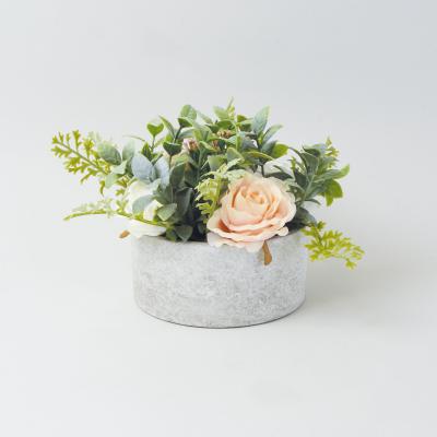 Dunelm Artificial Roses Pink and White in Round Pot Pink, White and Green