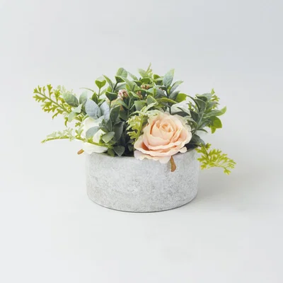 Dunelm Artificial Roses Pink and White in Round Pot Pink, White and Green