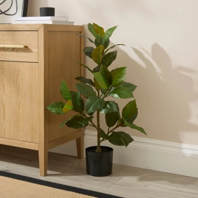 Dunelm Artificial Rubber Plant in Black Plastic Plant Pot