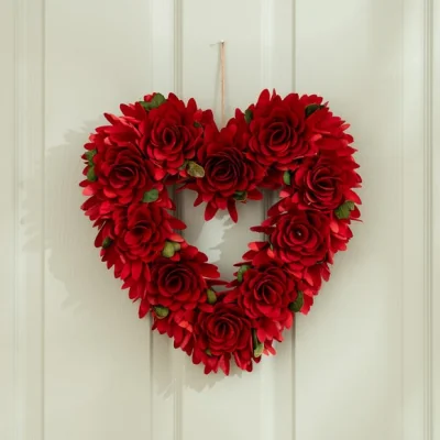 Dunelm Artificial Red Rose 36cm Heart Wreath