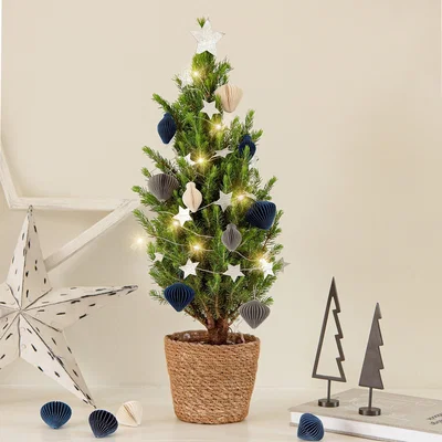 Dunelm Mini Christmas Tree with Navy and Silver Decorations in Jute Pot Natural