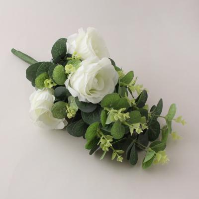 Dunelm Artificial Rose and Eucalyptus White Bundle 38cm White and Green