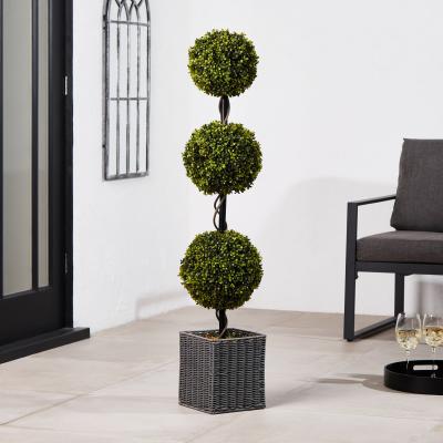 Dunelm 3 Artificial Boxwood Balls Tree in Wicker Basket 120cm Green