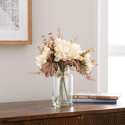 Dunelm Artificial Dried Dahlia and Foliage Bouquet in Glass Vase Cream