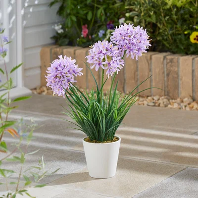 Dunelm Artificial Purple Allium in White Pot Green