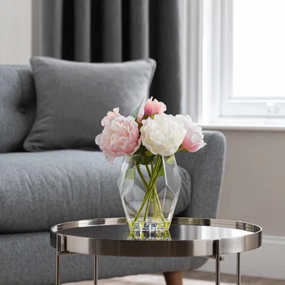 Dunelm Artificial Peonies in Geometric Vase Pink