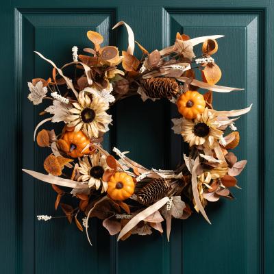 Dunelm Artificial Sunflower Pumpkin Wreath MultiColoured
