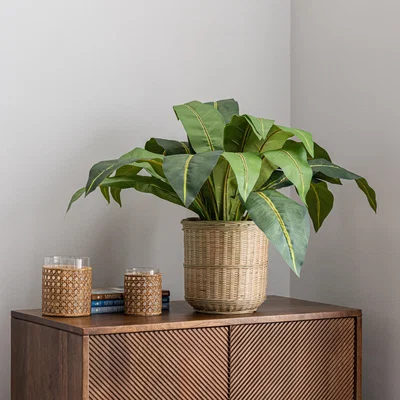 Dunelm Tropical Leaf in Bamboo Basket Natural