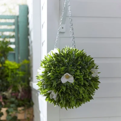 Dunelm Artificial White Flower Topiary Ball