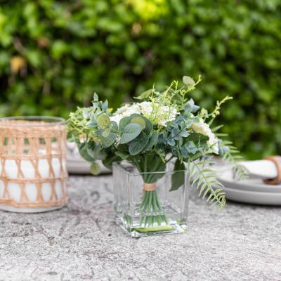 Dunelm Foliage Arrangement in Glass Cube Green/White