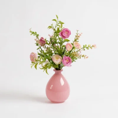 Dunelm Artificial Pink Floral Arrangement in Glass Vase