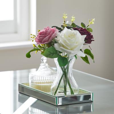Dunelm Artificial Roses Multi in Glass Vase Pink, White and Green