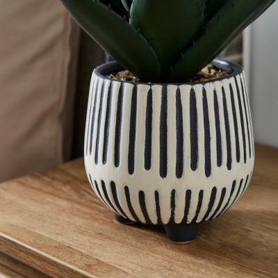 Dunelm Artificial Agave Plant in Monochrome Striped Plant Pot