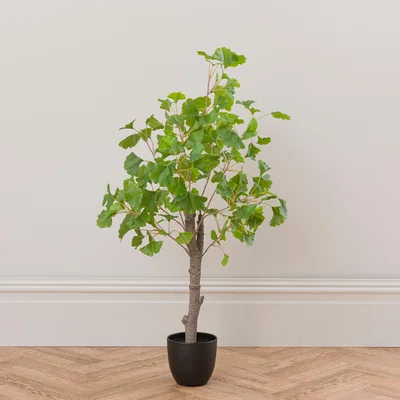 Dunelm Artificial Ginko Tree in Black Plant Pot Green