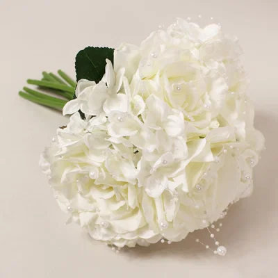 Dunelm Artificial Rose Hydrangea & Pearl Bouquet White White and Green
