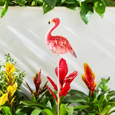 Dunelm Pink Iron Flamingo Stake MultiColoured