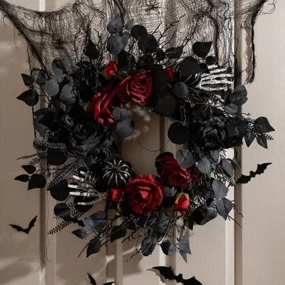 Dunelm Black and Red Artificial Rose Wreath