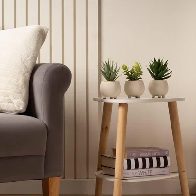 Dunelm Artificial Set of 3 Succulents in Cream Cement Plant Pots Green
