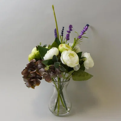 Dunelm Ranunculus Hydrangea Glass Vase Cream 26cm Cream