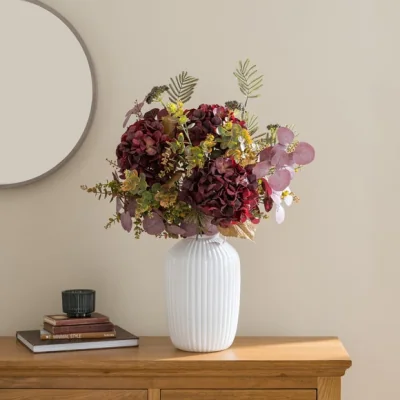 Dunelm Artificial Burgundy Hydrangea & Eucalyptus Autumn Bouquet