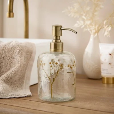 Dunelm Glass Pressed Flowers Soap Dispenser