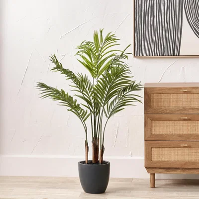 Dunelm Artificial Areca Palm Plant in Grey Plant Pot