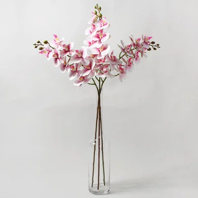 Dunelm Artificial Orchid Trio Pink/Cream in Glass Vase Pink