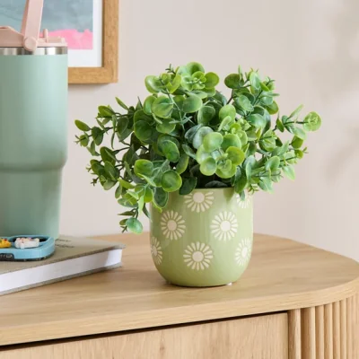Dunelm Artificial Eucalyptus in Sunshine Ceramic Plant Pot