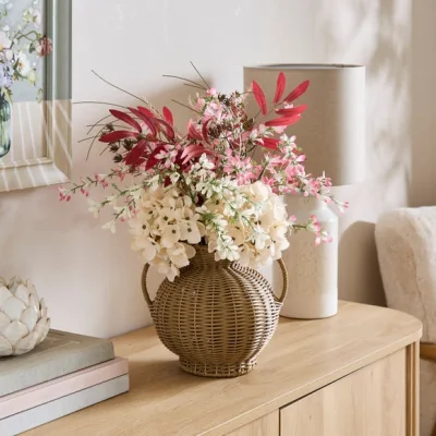 Dunelm Artificial Cream & Pink Arrangement in Woven Vase
