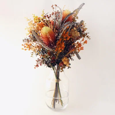 Dunelm Florals Forever Autumn Protea and Gypsophila Bouquet MultiColoured