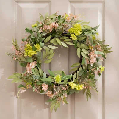 Dunelm Artificial Pink & Green Hydrangea Wreath