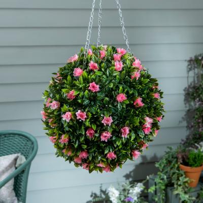 Dunelm Hanging Pink Floral Topiary Ball 25cm Green