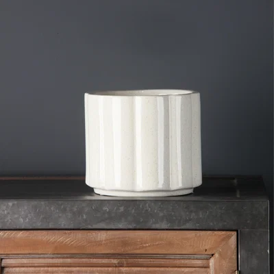 Dunelm Cream Speckle Wide Ribbed Planter 14cm x 16cm Cream