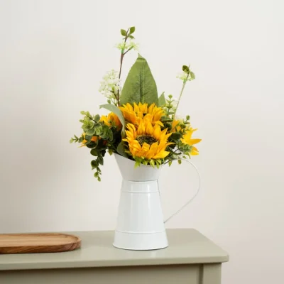 Dunelm Artificial Sunflowers in White Metal Jug