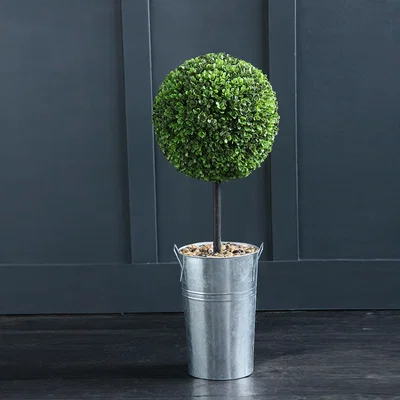 Dunelm Ball Boxwood Topiary in Metal Pot 82cm Green