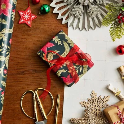 Dunelm 12m Embroidered Flowers Wrapping Paper