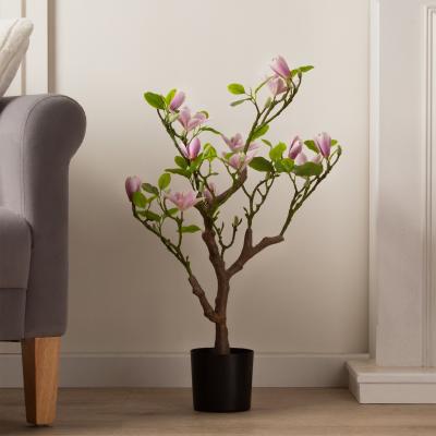 Dunelm Artificial Pink Magnolia Tree in Black Plant Pot Pink