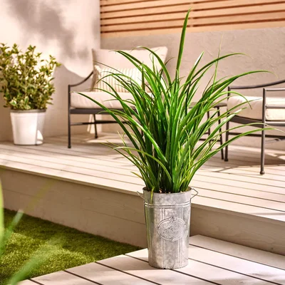 Dunelm Grass in Metal Galvanised Pot 90cm Green