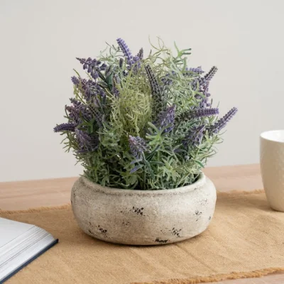 Dunelm Artificial Lavender Plant in Round Cement Plant Pot