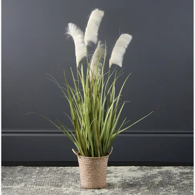 Dunelm Green Pampas in Natural Basket 100cm Green