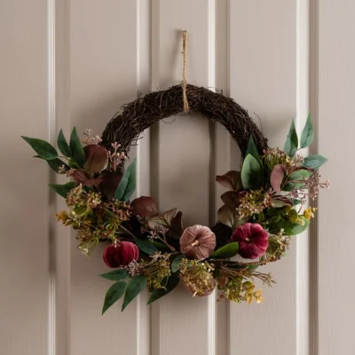 Dunelm Artificial Plum and Pink Pumpkin Chunky Half Wreath