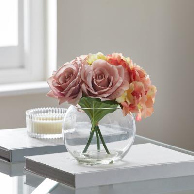 Dunelm Artificial Flower Arrangement Multi in Fishbowl Vase Pink, Yellow and Green