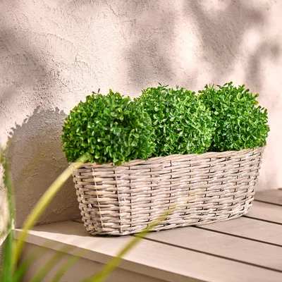Dunelm Artificial Set of 3 Topiary Balls in Wicker Basket Green