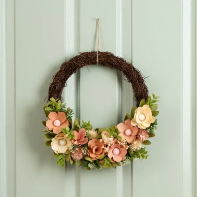 Dunelm Artificial Peach Wood Shaved Floral Wreath