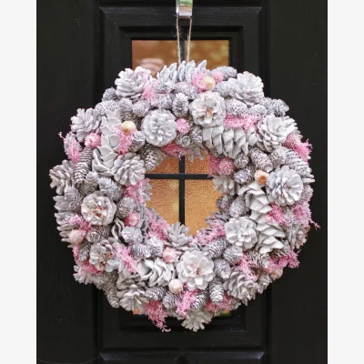 Dibor Winter Sparkle Pink Christmas Door Wreath 38cm