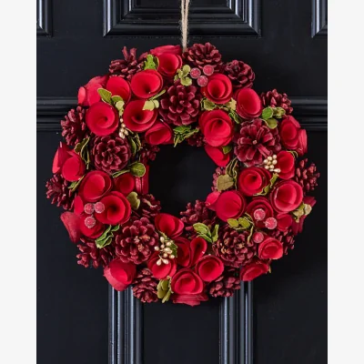 Dibor Red Crimson Rose Christmas Wreath 35cm