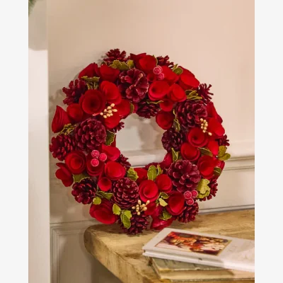 Dibor Indoor Red Crimson Rose Wreath 35cm