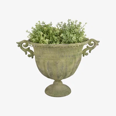 Furniture123 Fallen Fruits Large Aged Metal Oval Green Urn
