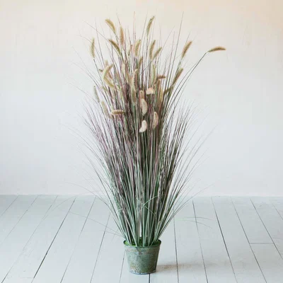 Graham & Green Faux Grass in Galvanised Pot